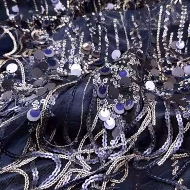 koronka z cekinami i fredzlami granatowa premiumB