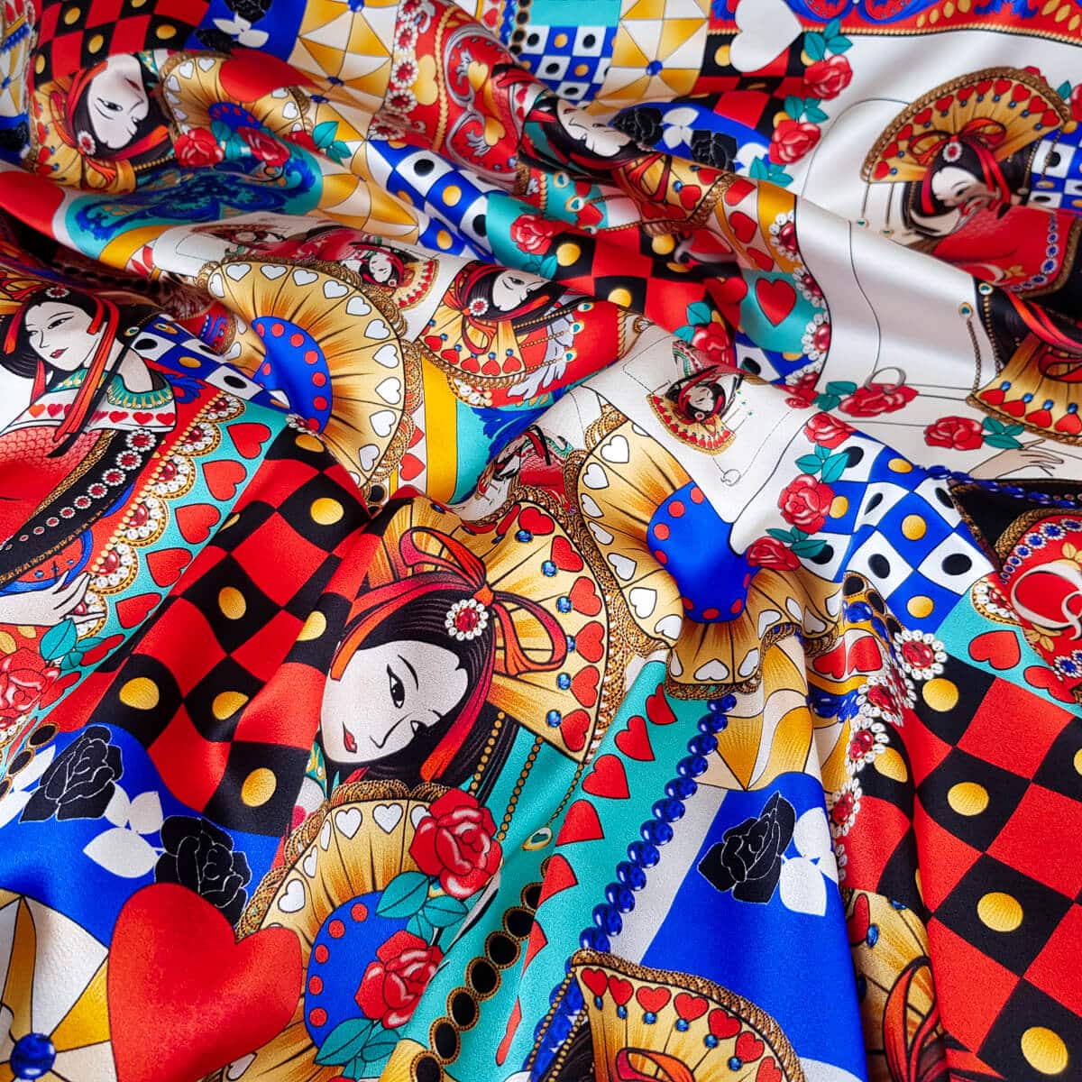 jedwab w karty typ Dolce Gabbana kolorowy satynaB