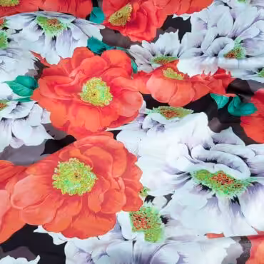 czysty jedwab w duze kwiaty twill matowyA