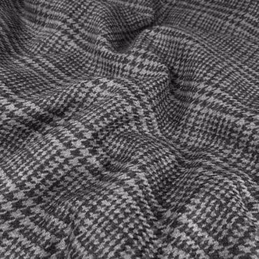 Dwustronna wełna kostiumowa szara, kratka, drobna pepitka