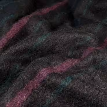 Wełna płaszczowa wielbłądzia, czarna, pasy: fuksja, butelkowa zieleń