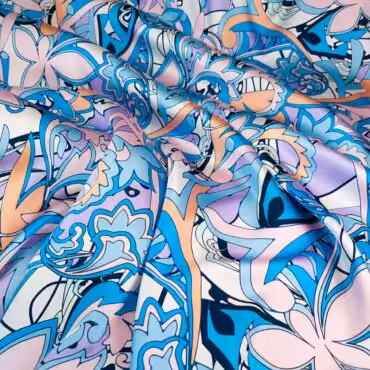 wzorzysty jedwab z elastanem typ pucci niebieski satynaA