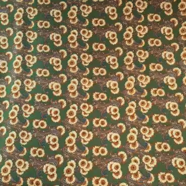 jedwab tloczony zielony kwiaty sloneczniki paisleyD