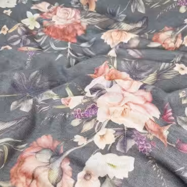 bawelniana dzianina w kwiaty szara sweterkowa cienkaA