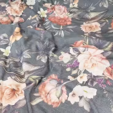 bawelniana dzianina w kwiaty szara sweterkowa cienkaB