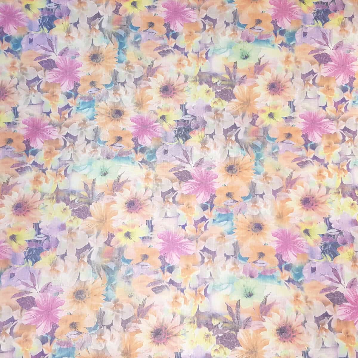 Bawełna z elastanem, pastelowe kwiaty, grubsza, kryjąca