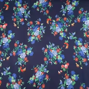 szyfon jedwabny we wzory bukiety kwiatow granat kreszB