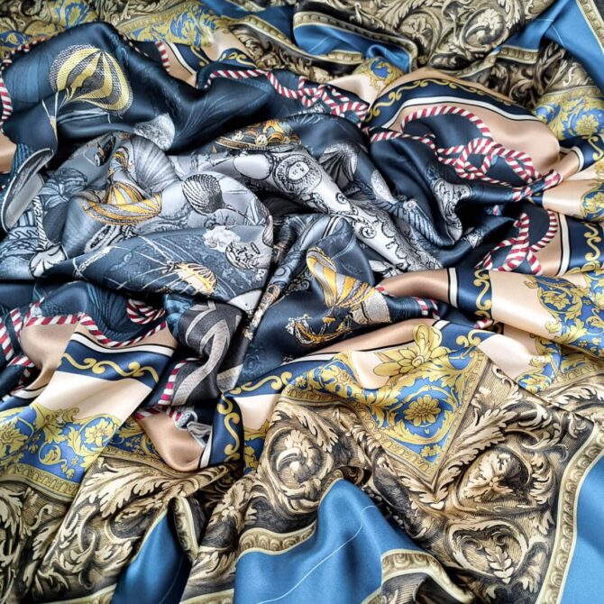 jedwab sygnowany balony okrety ornamenty panel 135cmA