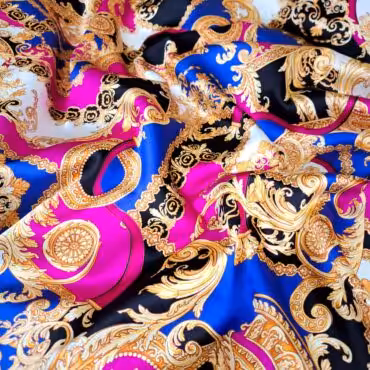 jedwab z elastanem wzor versace satyna fuksja kobaltA