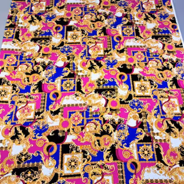 jedwab z elastanem wzor versace satyna fuksja kobaltB