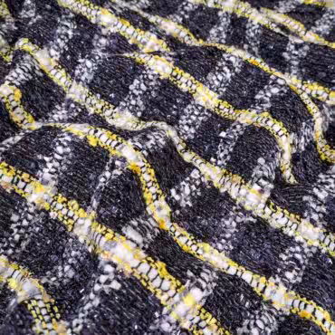 chanelka welna z wiskoza krata grafit zolty bielA