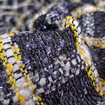 chanelka welna z wiskoza krata grafit zolty bielB