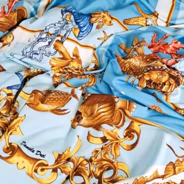 dzianina sygnowana wzor d drei muszle i ryby niebieskaA