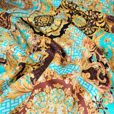naturalny jedwab twill mat wzor versace turkus brazA