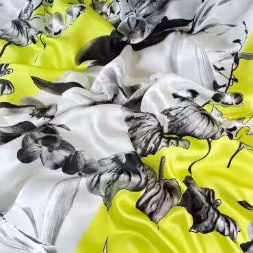 jedwab w kwiaty anturium pasy neonowy zolty szaryA