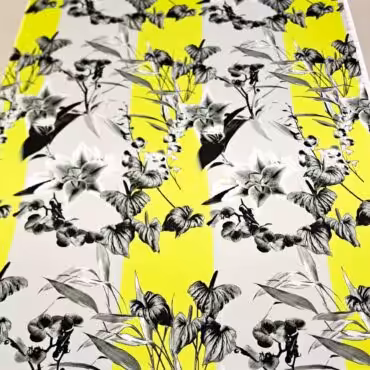 jedwab w kwiaty anturium pasy neonowy zolty szaryB