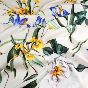 jedwab w duze kwiaty z lodygami wzor dolce gabbana bialyA