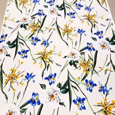 jedwab w duze kwiaty z lodygami wzor dolce gabbana bialyB