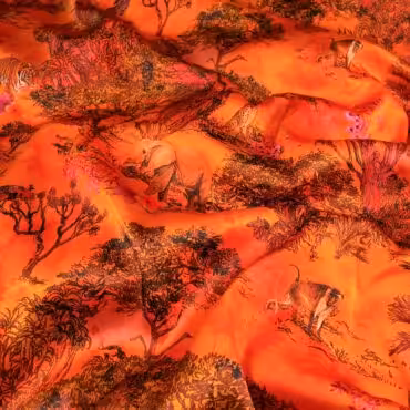 jedwab wzor dior pomaranczowy dzungla satyna z elastanemA