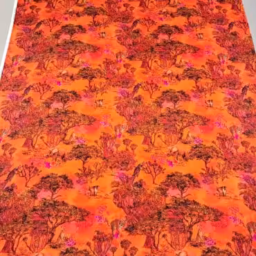 jedwab wzor dior pomaranczowy dzungla satyna z elastanemB