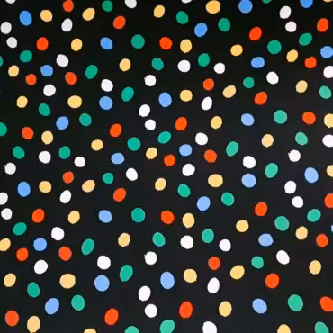 jedwab satyna wzor lv czarny w kolorowe kropki elastycznyB