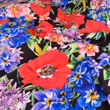 jedwab w kwiaty kolorowe duze maki elastyczny matA