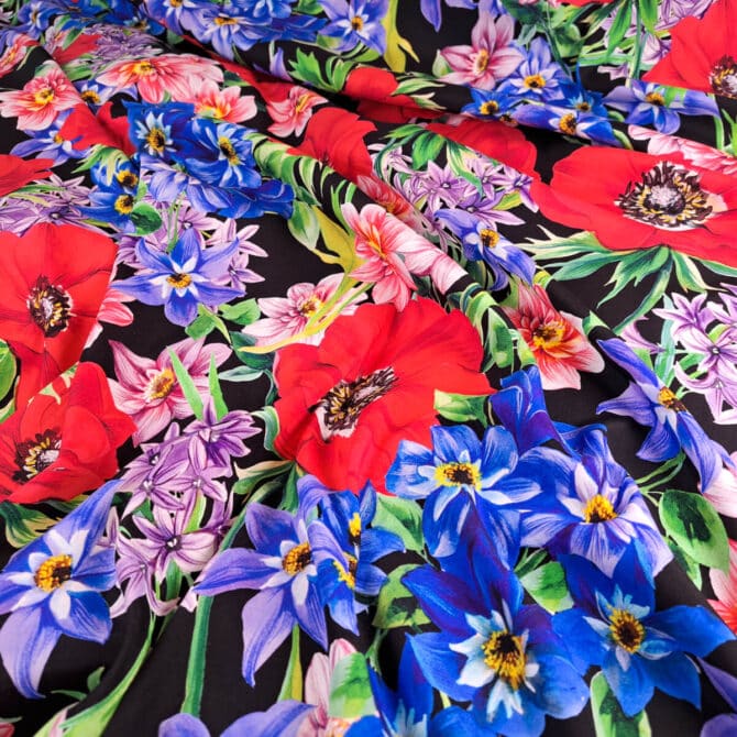 jedwab w kwiaty kolorowe duze maki elastyczny matD