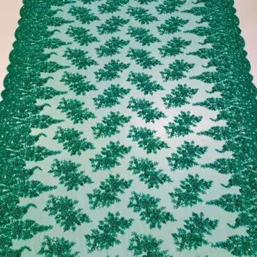 zielona koronka na tiulu zakonczona koraliki cekinyB