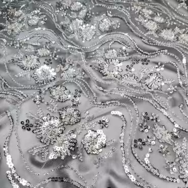 koronka srebrna z cekinami i koralikami wzór elie saabA