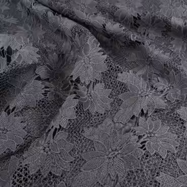azurowa koronka gipiura w kwiaty grafitowa zakonczonaA