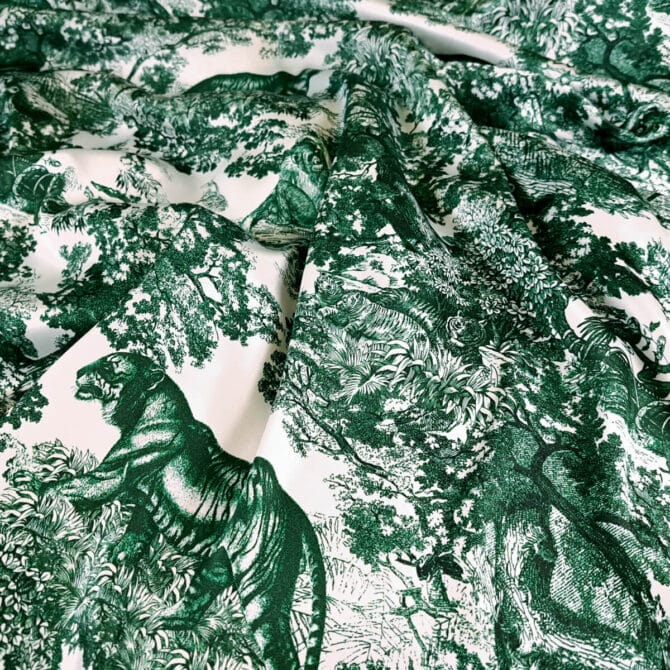 jedwab wzor dior zielony dzungla satyna z elastanemA