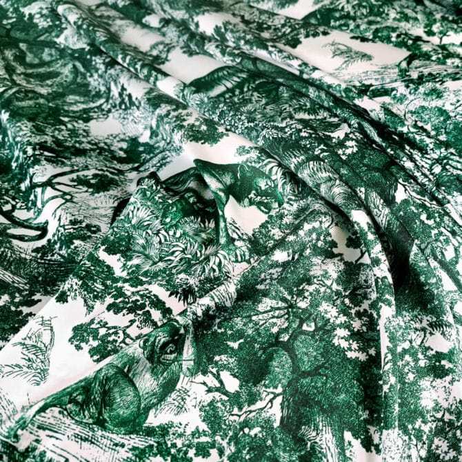 jedwab wzor dior zielony dzungla satyna z elastanemC