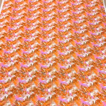 kolorowy len we wzory liscie pomarancz liliaB