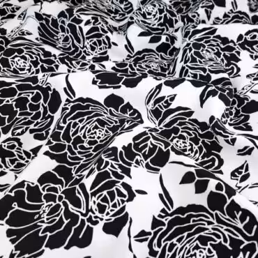 czarno-bialy material w roze wiskoza drukowanaA