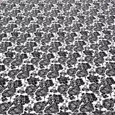 czarno-bialy material w roze wiskoza drukowanaB