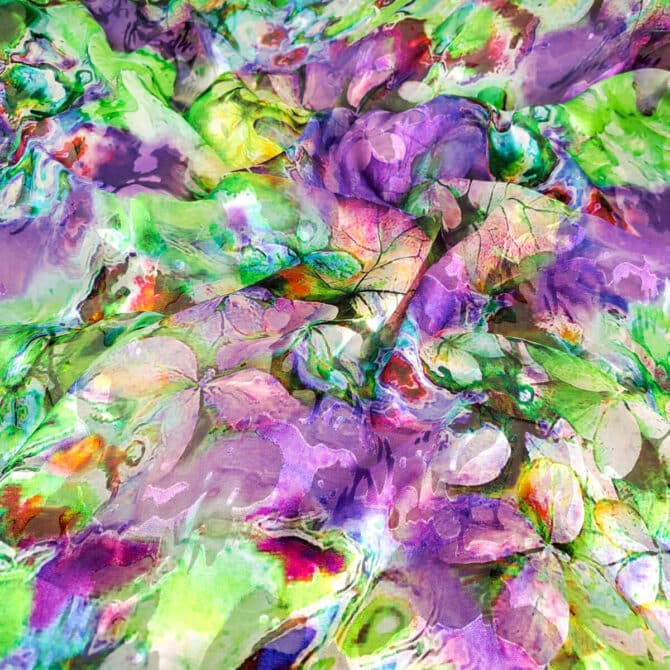 kolorowy jedwab devore polprzezroczysty zielen z fioletemE