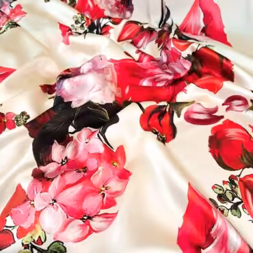 jedwab w duze kwiaty czerwone satyna z elastanemA