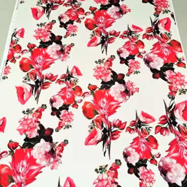 jedwab w duze kwiaty czerwone satyna z elastanemB