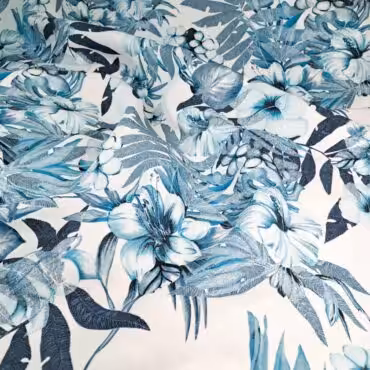 bialy len we wzory niebieskie kwiaty naturalny 100%A