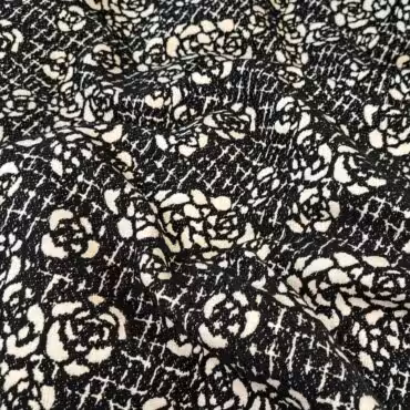 tkanina premium wzor chanel czarna kamelie kremoweA