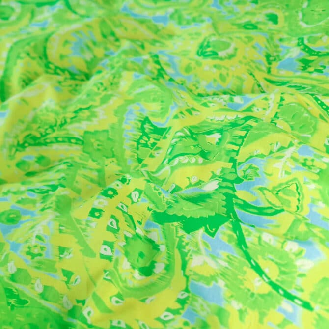 przewiewna wiskoza we wzory paisley zolta z zieleniaE