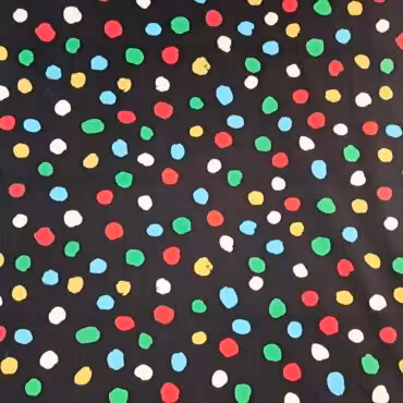 bawelna premium wzor lv czarna w kolorowe kropkiB