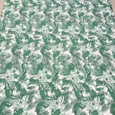 bawelna z wiskoza zielona dzungla z tukanami na bieliB