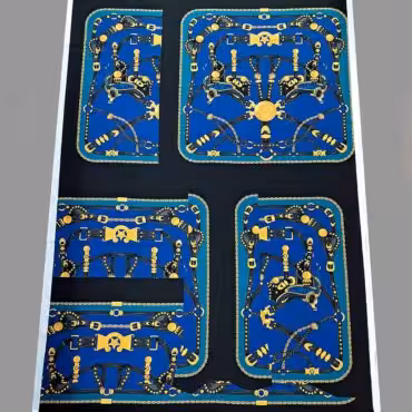 jedwab wzor versace niebieski meduzy paski panel 200cmB