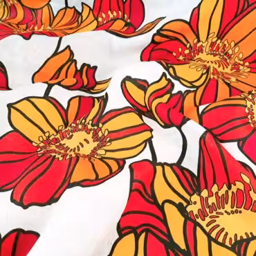 naturalny len we wzory duze kwiaty na bieliA