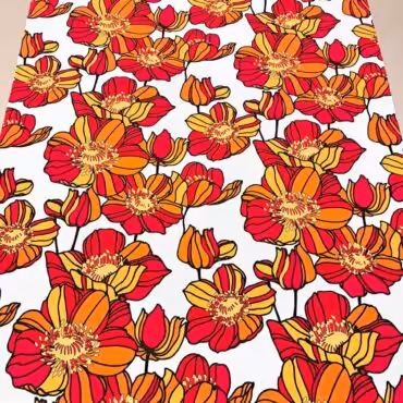 naturalny len we wzory duze kwiaty na bieliB