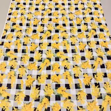 przezierny jedwab szyfon zolte kwiaty na szachownicyB