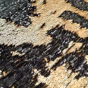 material cekinowy zloty z czarnym elastyczny cekiny 3dB