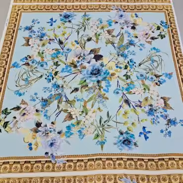 jedwabny szyfon chustowy panel 137cm kwiaty z bordiuraB