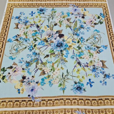 jedwabny szyfon chustowy panel 137cm kwiaty z bordiuraB